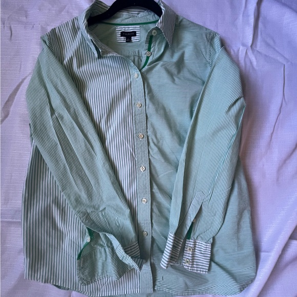 Talbots Large Green Striped button-down. Cotton. - Picture 4 of 13